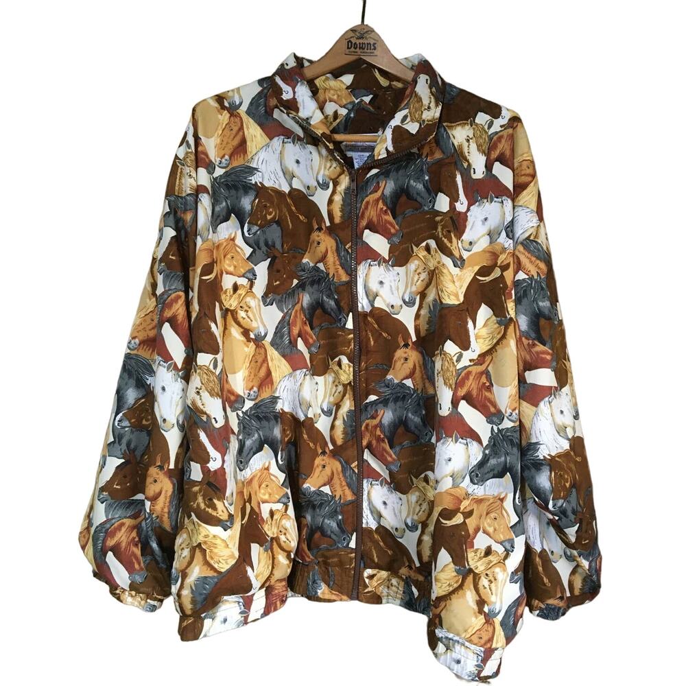 Active Horizon Woman's Jacket Horses Full Zip Lined 22W With Pockets